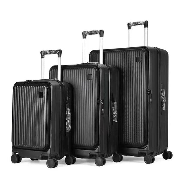 HKM-976467 3-Piece Business Luggage Set with PC Suitcases and Spinner Wheels, Includes Cup Holder