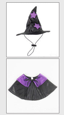HKM-9764925 Magic Wizard Hat and Cloak Set for Pets ¨C Adjustable Black Autumn Cashmere for Cats and Dogs