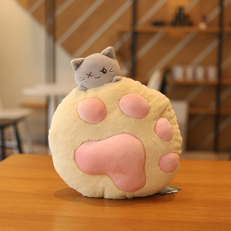 HKM-976659 Plush Cat Paw Pillow with Blanket – Cozy Stuffed Animal Quilt for Home Sofa Decor
