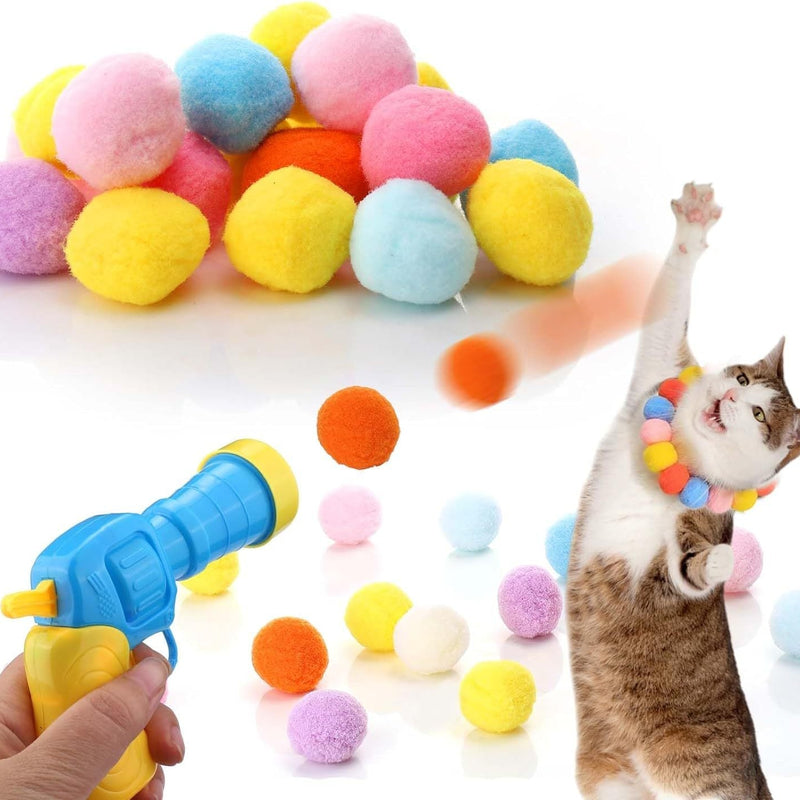 HKM-976915 Interactive Cat Ball Launcher with 20 Plush Pom Pom Balls for Indoor Play