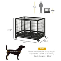 HKM-9769533 Heavy Duty Dog Crate with Dual Entry, Removable Tray, Lockable Wheels for Medium and Large Dogs, Black