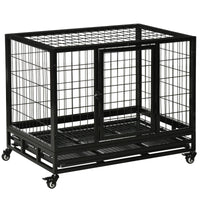 HKM-9769533 Heavy Duty Dog Crate with Dual Entry, Removable Tray, Lockable Wheels for Medium and Large Dogs, Black