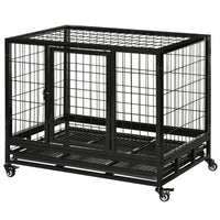 HKM-9769533 Heavy Duty Dog Crate with Dual Entry, Removable Tray, Lockable Wheels for Medium and Large Dogs, Black