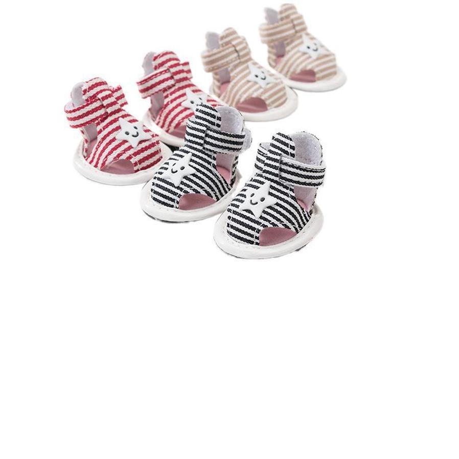 HKM-976979 Striped Canvas Dog Sandals - Breathable Non-Slip Summer Shoes for Pets