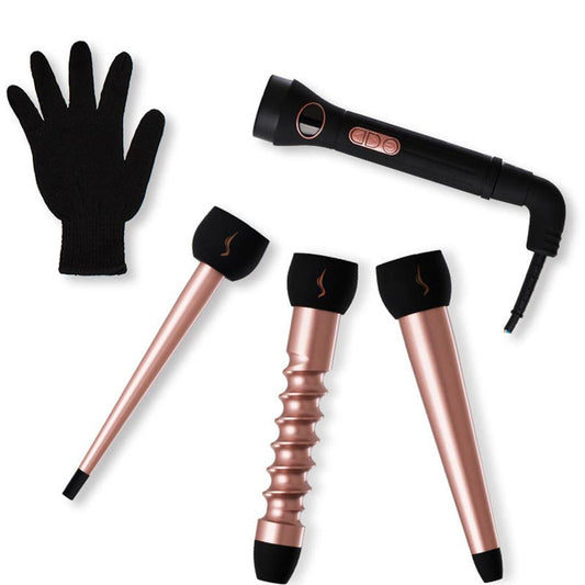 HKM-977043 Rose Gold Ceramic Curling Iron Set with Interchangeable Heads for Dry Hair, 21mm-30mm Diameter