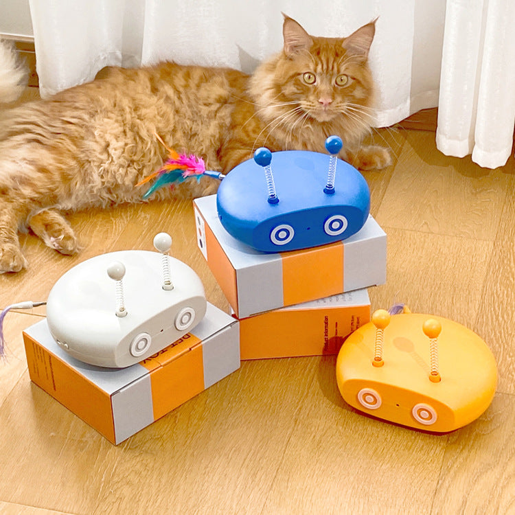 HKM-9770685 Rechargeable Smart Cat Toy with Laser and Feathers for Playful Entertainment