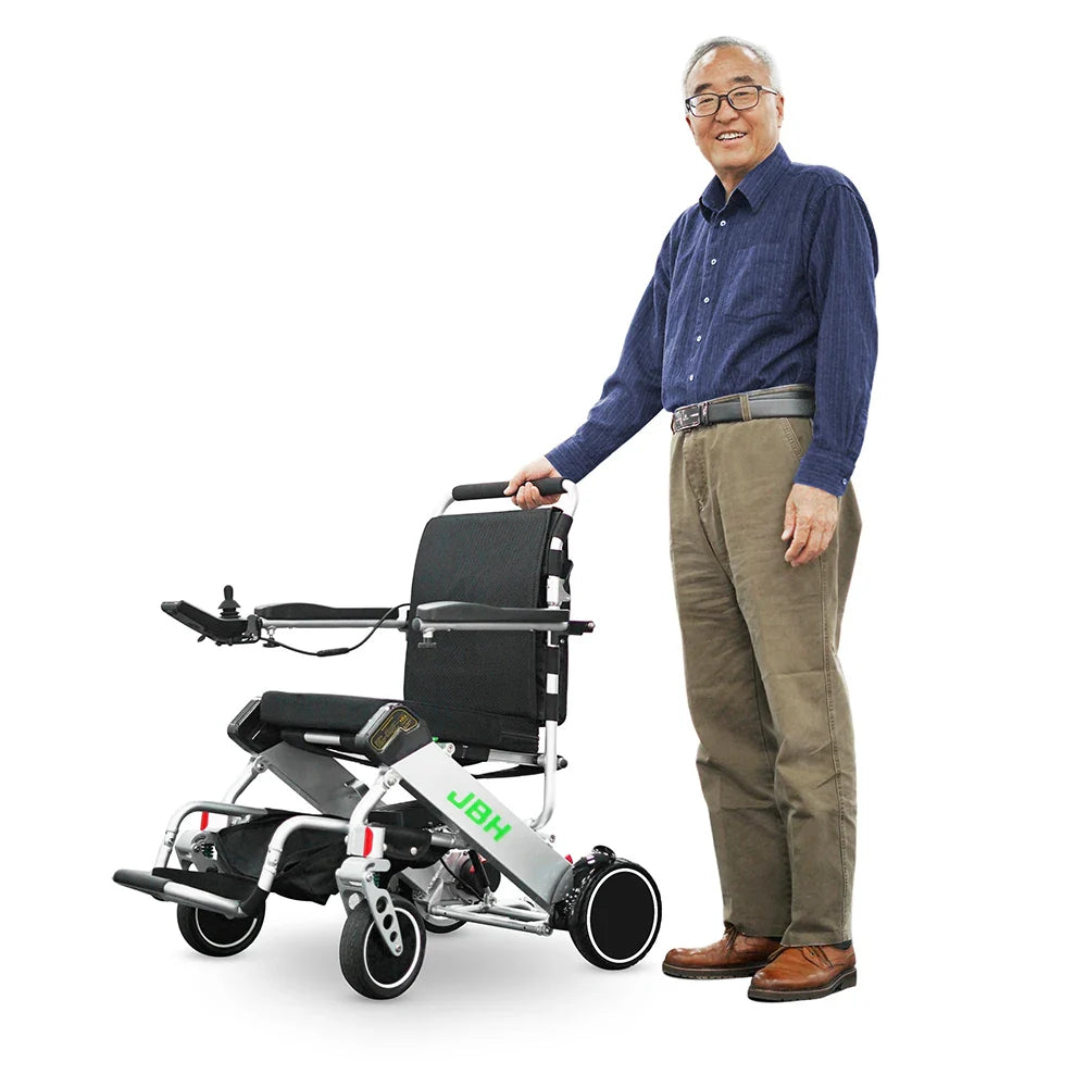 HKM-977107 Foldable Lightweight Aluminum Alloy Electric Wheelchair with Dual Batteries and 120kg Capacity