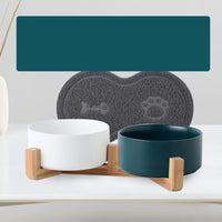 HKM-9771837 Ceramic Double Cat & Dog Bowl with Bamboo Base, Multiple Sizes Available