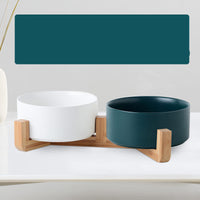 HKM-9771837 Ceramic Double Cat & Dog Bowl with Bamboo Base, Multiple Sizes Available