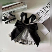 HKM-9772221 Houndstooth Big Bow Plaid Halter Skirt for Dogs - XS to XL, Polyester, Spring and Autumn Wear