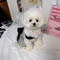 HKM-9772221 Houndstooth Big Bow Plaid Halter Skirt for Dogs - XS to XL, Polyester, Spring and Autumn Wear