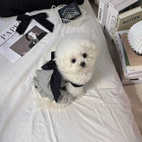 HKM-9772221 Houndstooth Big Bow Plaid Halter Skirt for Dogs - XS to XL, Polyester, Spring and Autumn Wear