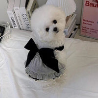 HKM-9772221 Houndstooth Big Bow Plaid Halter Skirt for Dogs - XS to XL, Polyester, Spring and Autumn Wear