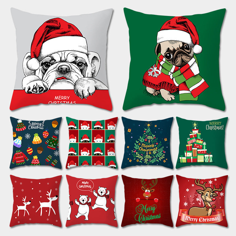 HKM-977299 Christmas-Themed Digital Print Pillowcase - 45x45cm Polyester Cushion Cover with Peach Skin Fabric