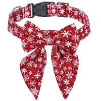 HKM-9773629 Plaid Christmas Dog Collar with Bow Tie ¨C Red and Black Snowflake Design, Available in S, M, L Sizes