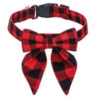 HKM-9773629 Plaid Christmas Dog Collar with Bow Tie ¨C Red and Black Snowflake Design, Available in S, M, L Sizes