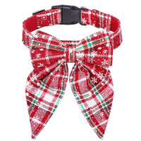 HKM-9773629 Plaid Christmas Dog Collar with Bow Tie ¨C Red and Black Snowflake Design, Available in S, M, L Sizes
