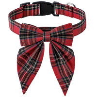 HKM-9773629 Plaid Christmas Dog Collar with Bow Tie ¨C Red and Black Snowflake Design, Available in S, M, L Sizes