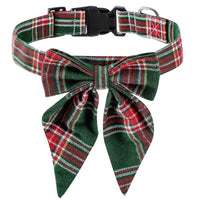 HKM-9773629 Plaid Christmas Dog Collar with Bow Tie ¨C Red and Black Snowflake Design, Available in S, M, L Sizes
