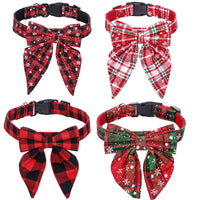 HKM-9773629 Plaid Christmas Dog Collar with Bow Tie ¨C Red and Black Snowflake Design, Available in S, M, L Sizes