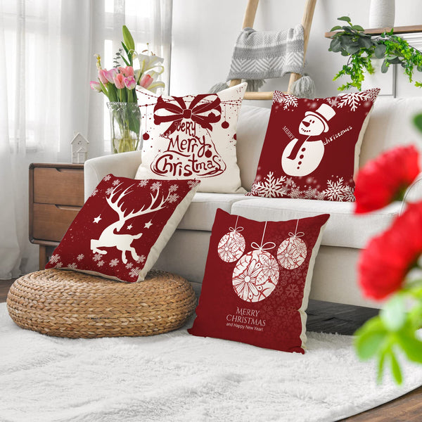 HKM-977363 Christmas Snowman Elk Pillow Cover, 45x45cm, Plant and Flower Design, PP Cotton Filled