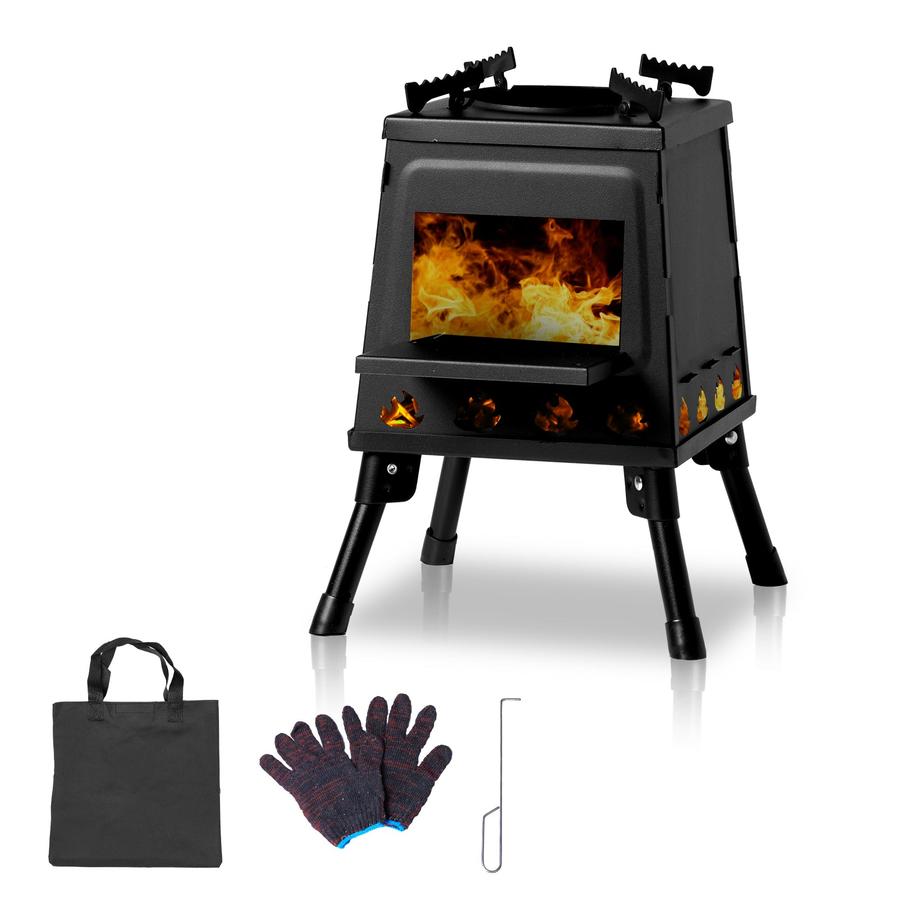 HKM-977427 Portable Detachable Wrought Iron Camping Stove Panel - 27x27x34cm, Black