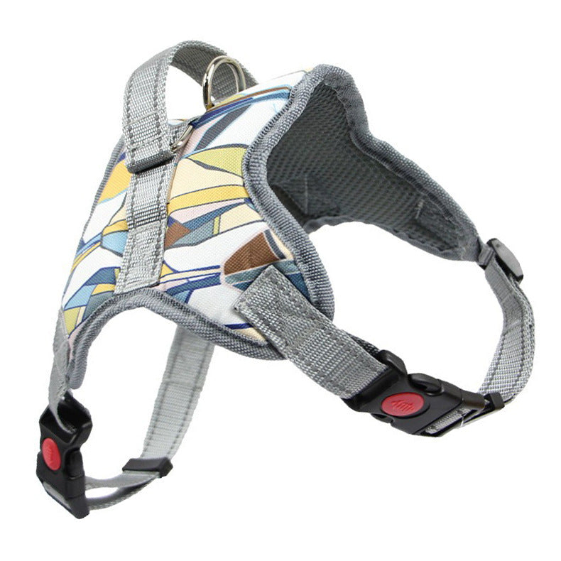 HKM-9774909 Reflective Dog Harness and Leash Set - Adjustable Polyester Pet Gear in Yellow, Blue, Gray, and Black