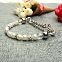 HKM-9775421 Elegant Pearl Dog Leash and Collar Set - White, Size S/M/L
