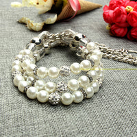 HKM-9775421 Elegant Pearl Dog Leash and Collar Set - White, Size S/M/L