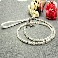 HKM-9775421 Elegant Pearl Dog Leash and Collar Set - White, Size S/M/L
