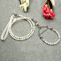 HKM-9775421 Elegant Pearl Dog Leash and Collar Set - White, Size S/M/L