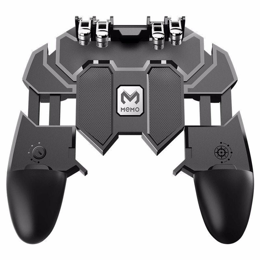 HKM-977555 Mobile Gaming Gamepad for Touch Control with Adjustable Joysticks, Six-Finger Support, Black