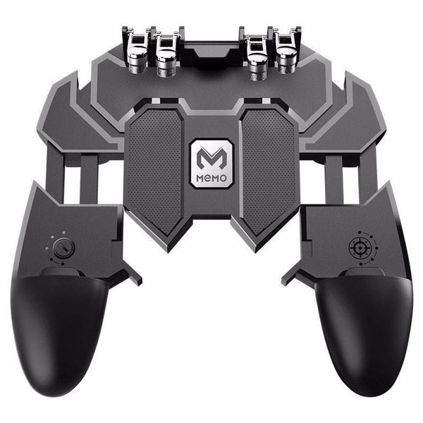 HKM-977555 Mobile Gaming Gamepad for Touch Control with Adjustable Joysticks, Six-Finger Support, Black