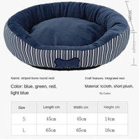 HKM-9775677 Round Striped Nest for Small to Medium Dogs and Pomeranians - All-Season Pet Bed