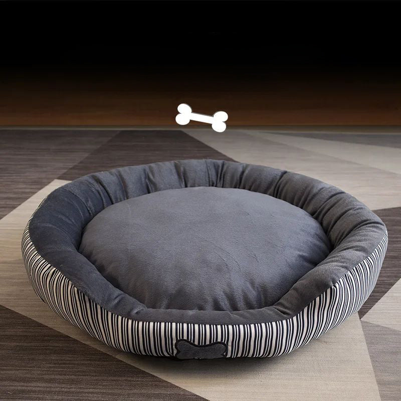 HKM-9775677 Round Striped Nest for Small to Medium Dogs and Pomeranians - All-Season Pet Bed