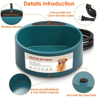 HKM-9777597 Heated Pet Water Bowl with 74.4oz Capacity, IP67 Waterproof Design, and Thermostatic Control for Dogs and Cats