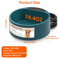 HKM-9777597 Heated Pet Water Bowl with 74.4oz Capacity, IP67 Waterproof Design, and Thermostatic Control for Dogs and Cats