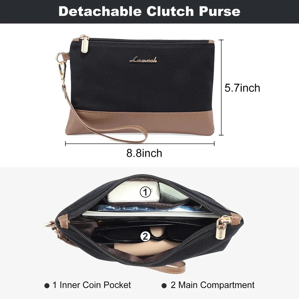 HKM-977939 Waterproof Canvas Computer Briefcase for Women, 15.6 Inch Laptop Tote with Crossbody Style, Travel Handbag