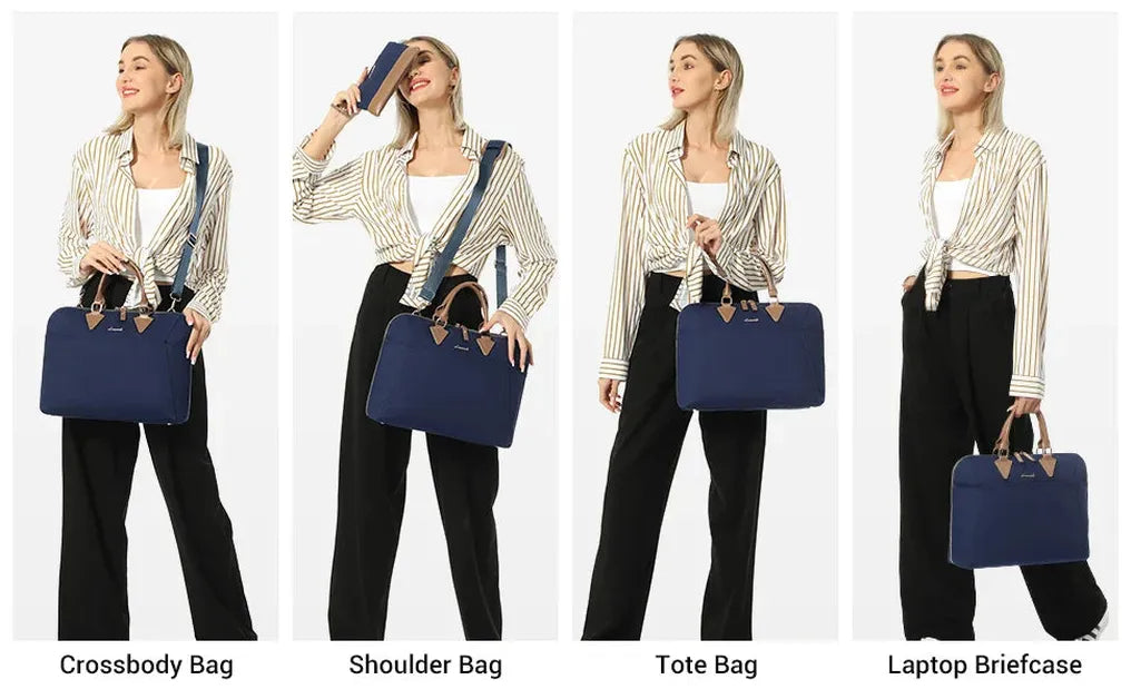 HKM-977939 Waterproof Canvas Computer Briefcase for Women, 15.6 Inch Laptop Tote with Crossbody Style, Travel Handbag