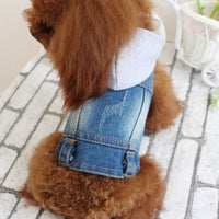HKM-9779773 Summer Bichon Casual Denim Hooded Cowboy Vest for Dogs - Various Colors & Sizes Available