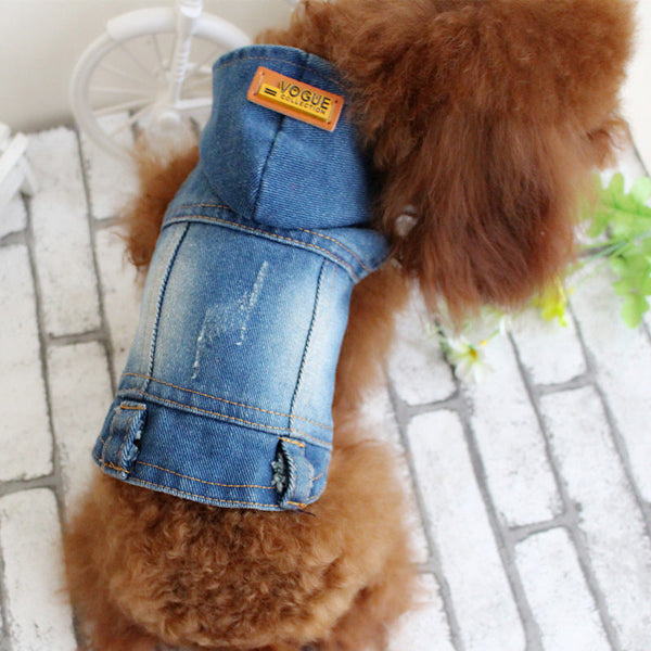HKM-9779773 Summer Bichon Casual Denim Hooded Cowboy Vest for Dogs - Various Colors & Sizes Available