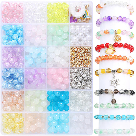 HKM-978067 Glass Jelly Double Crystal Round Beads DIY Bracelet Making Kit with Assorted Color Sets