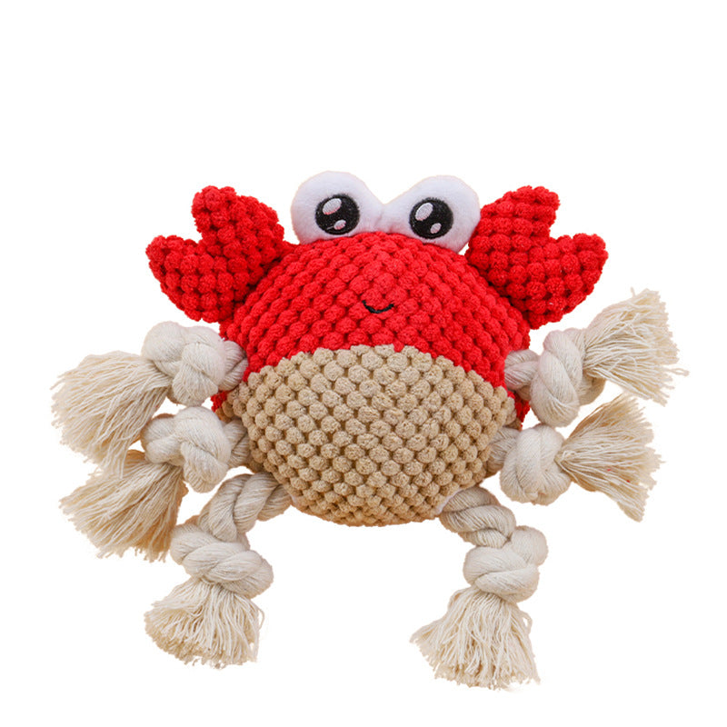 HKM-9781053 Plush Interactive Dog Toy with Chewing Rope and Sound - Frog & Crab Design