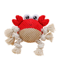 HKM-9781053 Plush Interactive Dog Toy with Chewing Rope and Sound - Frog & Crab Design