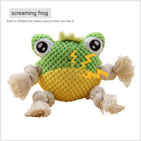 HKM-9781053 Plush Interactive Dog Toy with Chewing Rope and Sound - Frog & Crab Design