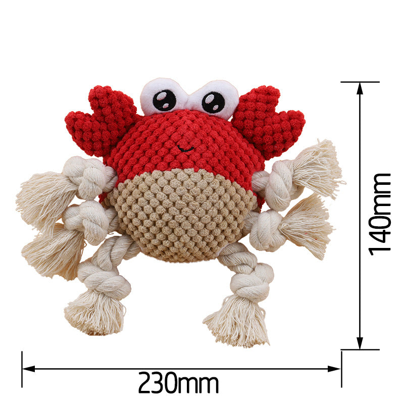 HKM-9781053 Plush Interactive Dog Toy with Chewing Rope and Sound - Frog & Crab Design