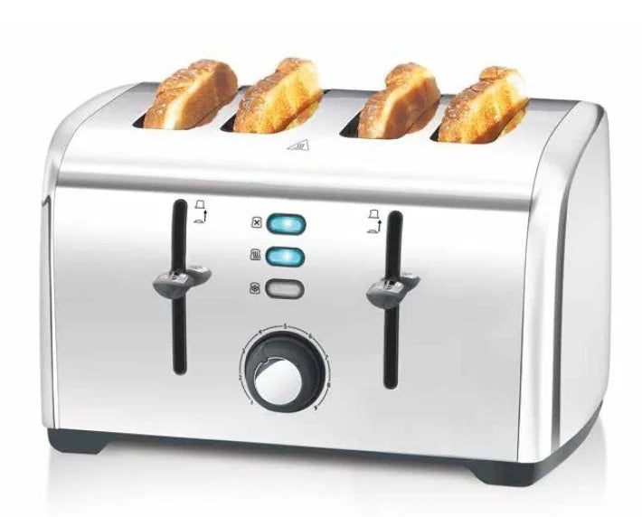 HKM-978131 Stainless Steel 4-Slice Toaster with High Lift and Wide Slots for Efficient Breakfast Preparation