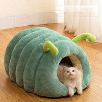 HKM-9781437 Cozy Caterpillar Pet Bed in Orange or Green, Plush Crystal Velvet for Cats