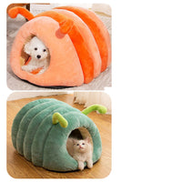 HKM-9781437 Cozy Caterpillar Pet Bed in Orange or Green, Plush Crystal Velvet for Cats