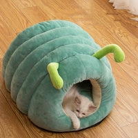 HKM-9781437 Cozy Caterpillar Pet Bed in Orange or Green, Plush Crystal Velvet for Cats